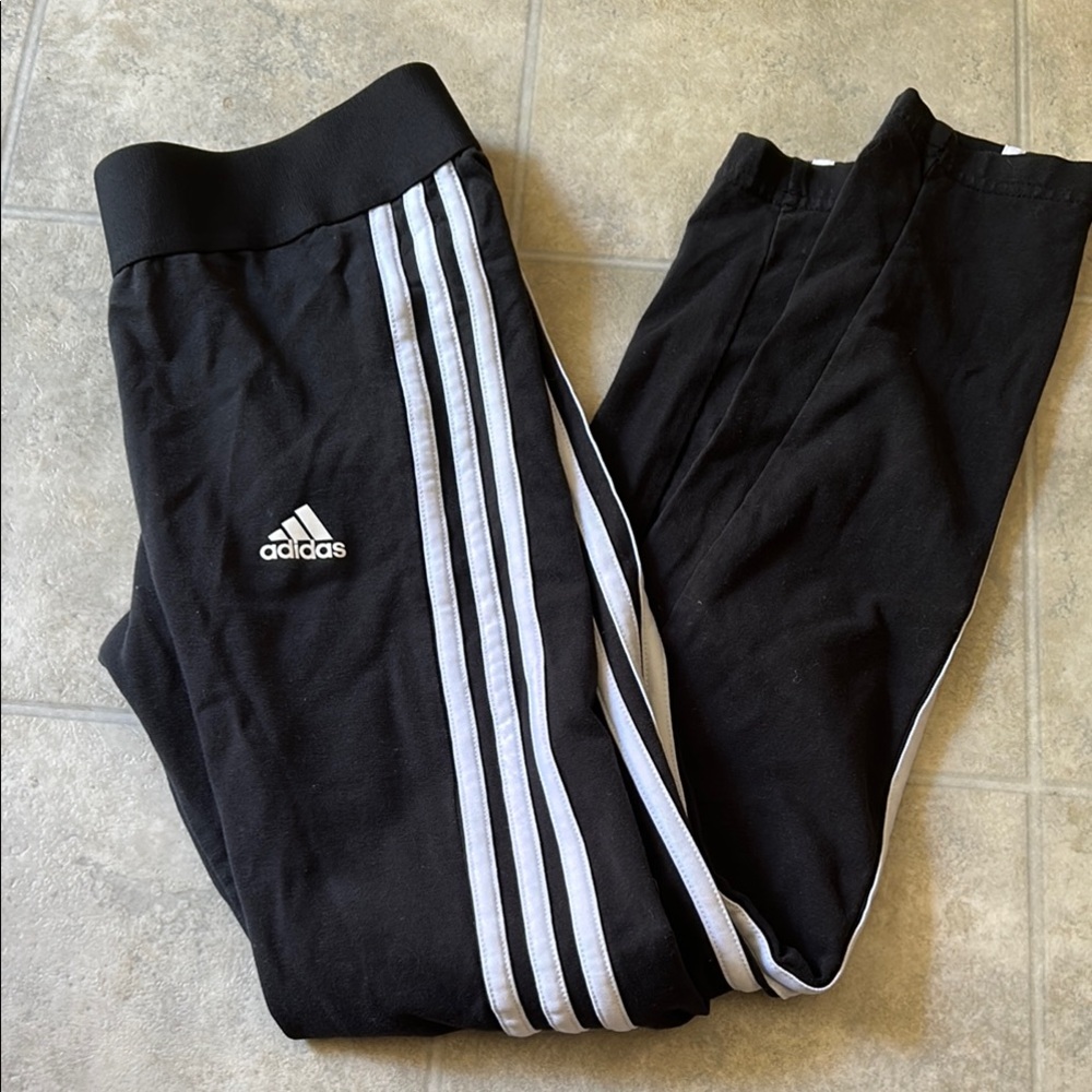 Adidas Black and White Sweatpants with Signature Stripes